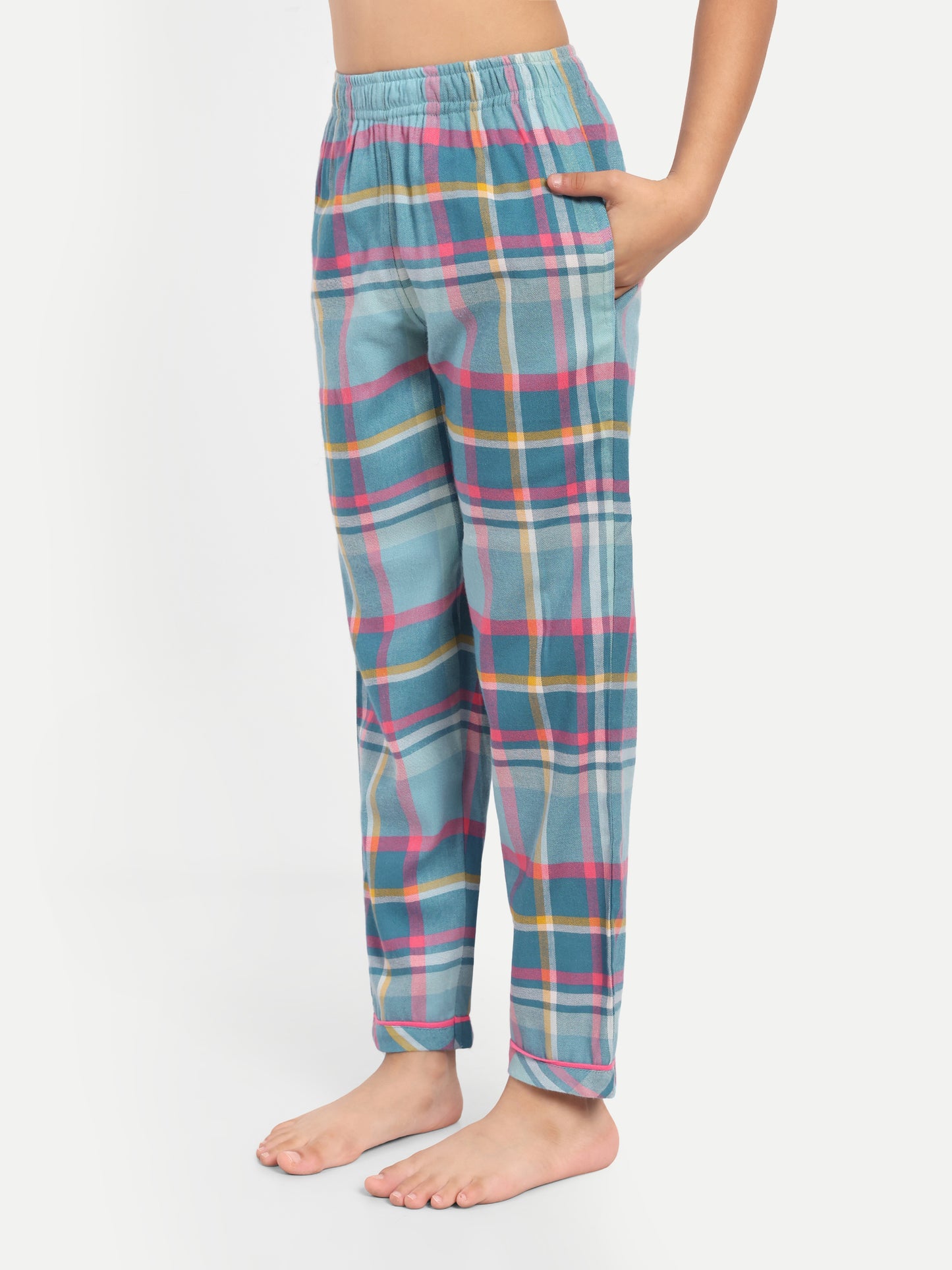 Blue Cotton Woven Checked Full Sleeve Night Suit