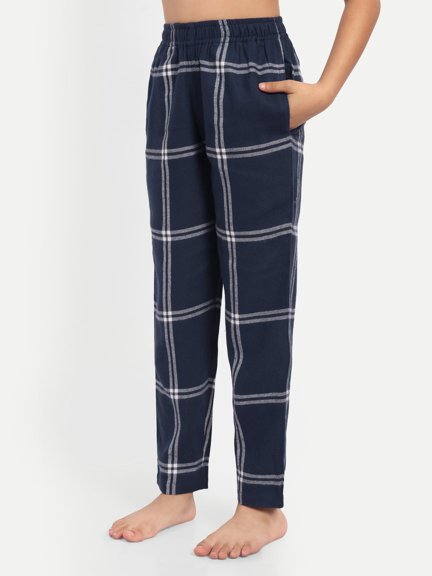 Blue Cotton Woven Checked Full Sleeve Night Suit