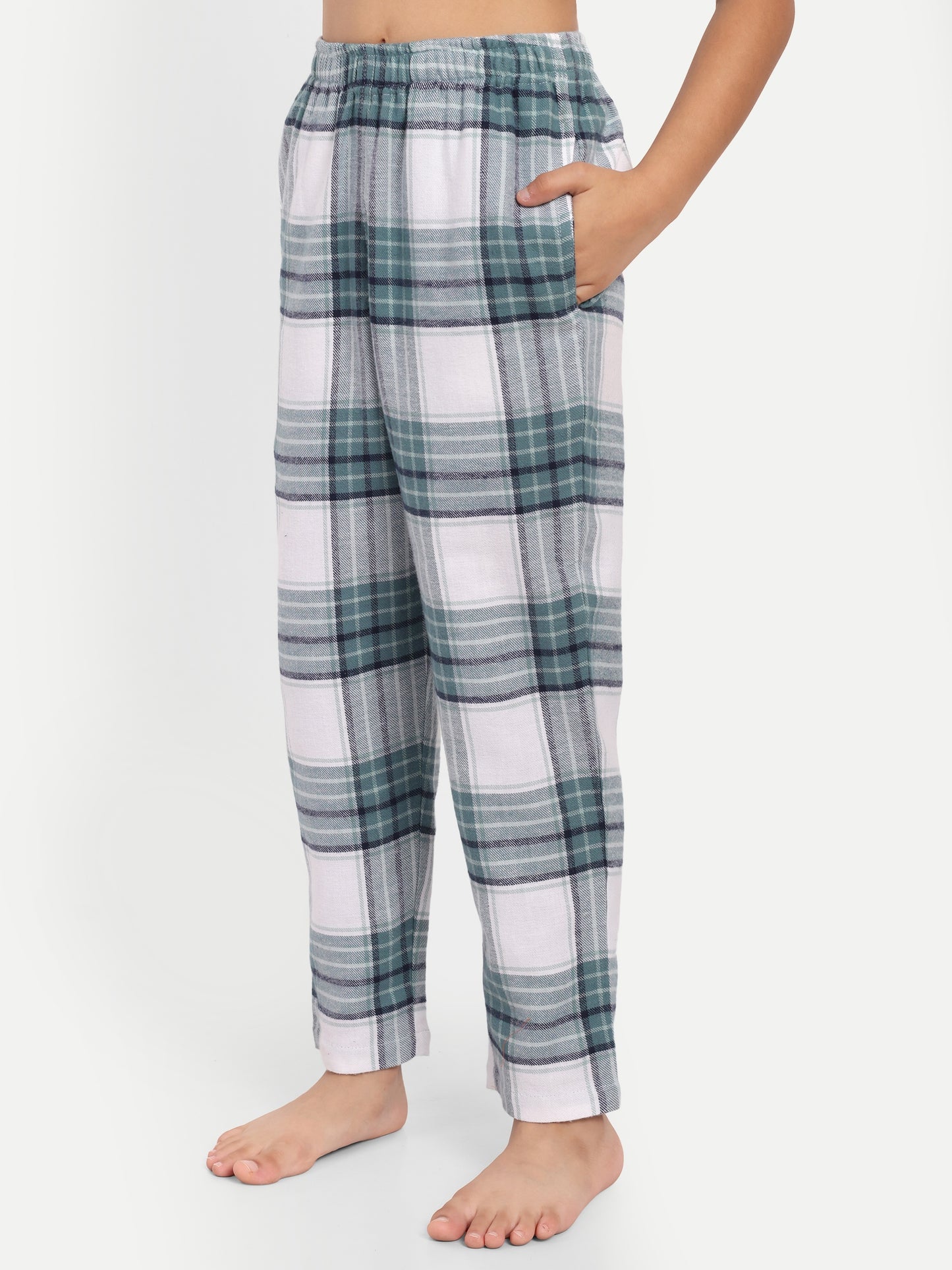 Green Cotton Woven Checked Flannel Full Sleeve Night Suit