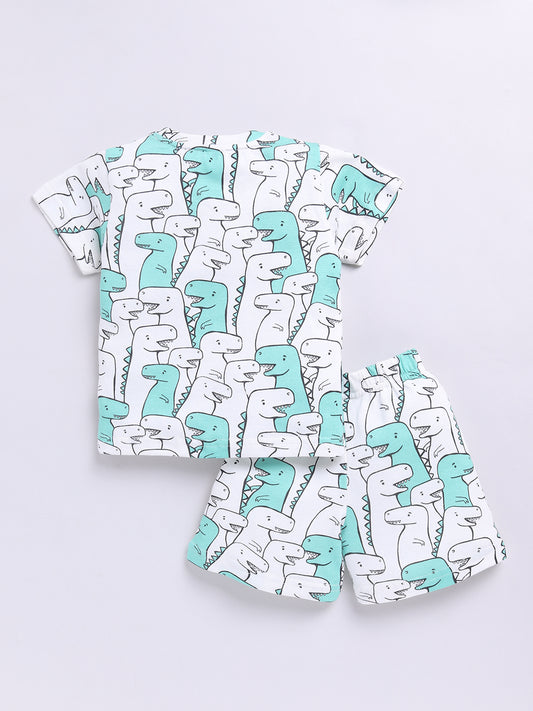 White Dino Print Half Sleeves Co-ord Set