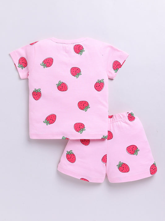 Pink Strawberry Half Sleeves Co-ord Set