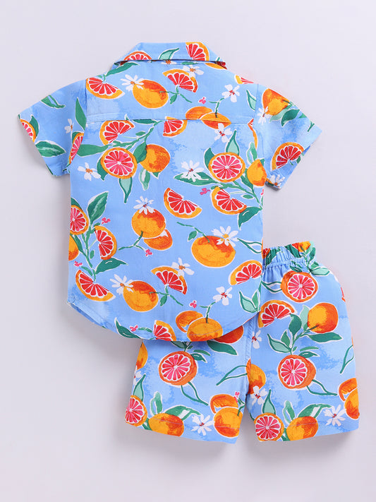 Blue Tropical Short Sleeves Co-ord Set