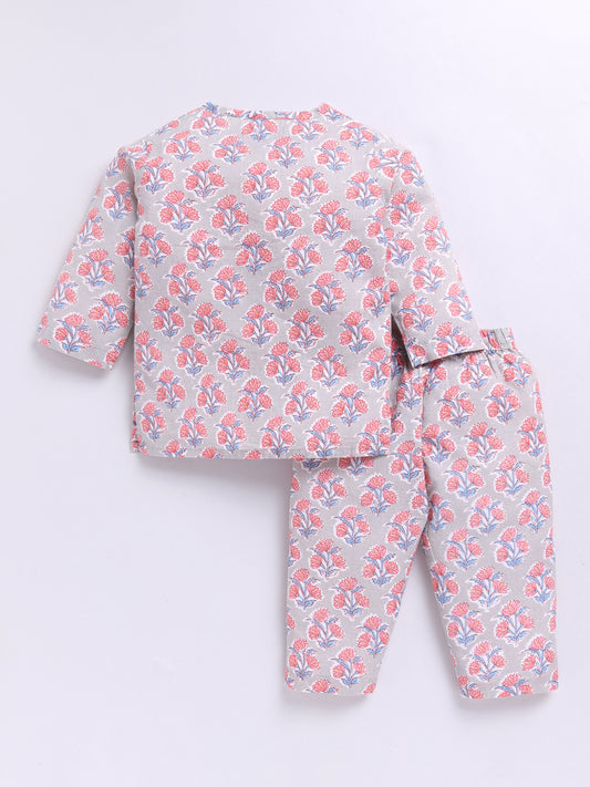 Grey Floral Long Sleeves Kurta Pyjama