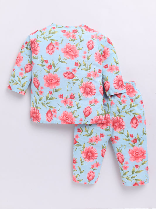 Blue Floral Long Sleeves Kurta Pyjama