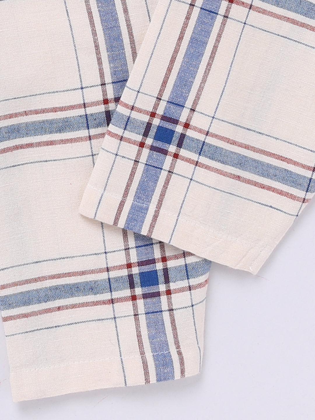 Cream Checked Long Sleeves Kurta Pyjama