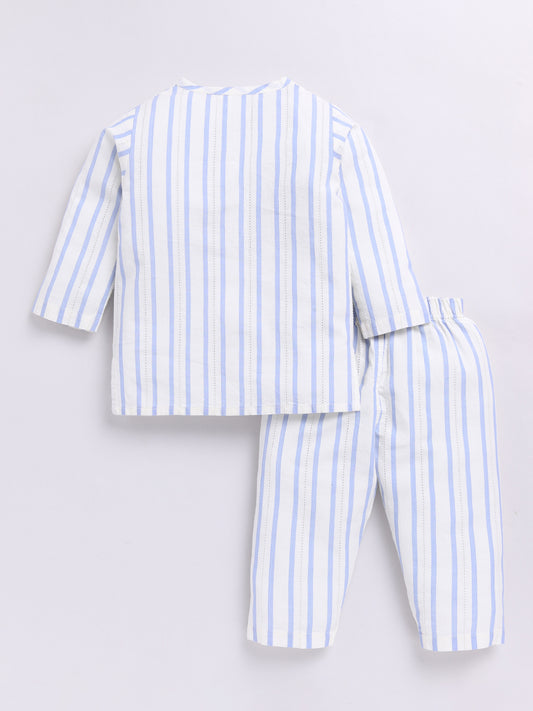 Blue Striped Long Sleeves Kurta Pyjama