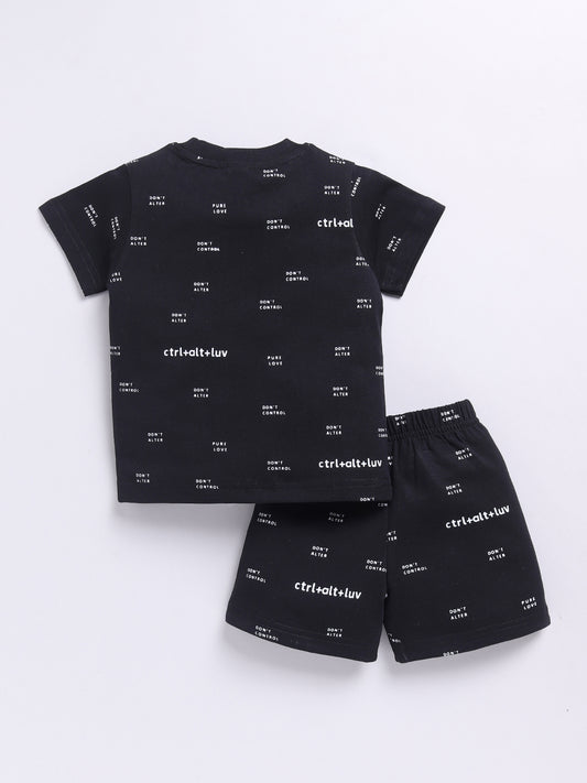 Black Typography Short Sleeves Co-ord Set