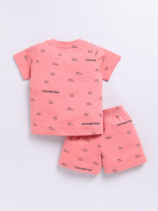 Coral Typography Short Sleeves Co-ord Set