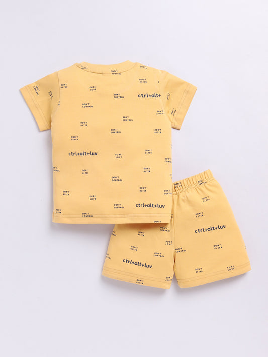 Yellow Typography Short Sleeves Co-ord Set