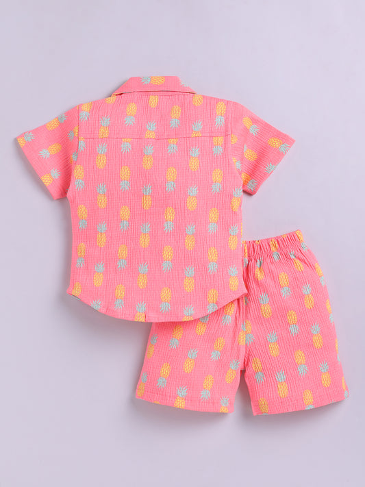 Orange Pineapple Short Sleeves Co-ord Set