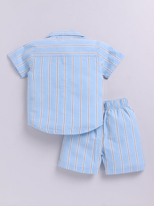 Blue Striped Short Sleeves Co-ord Set