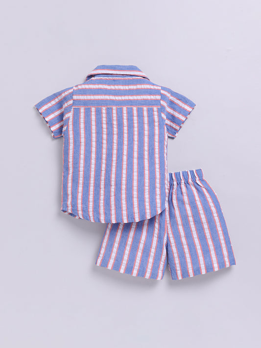 Blue Striped Short Sleeves Co-ord Set