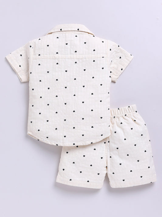 'Hearts' Cream Short Sleeves Co-ord Set