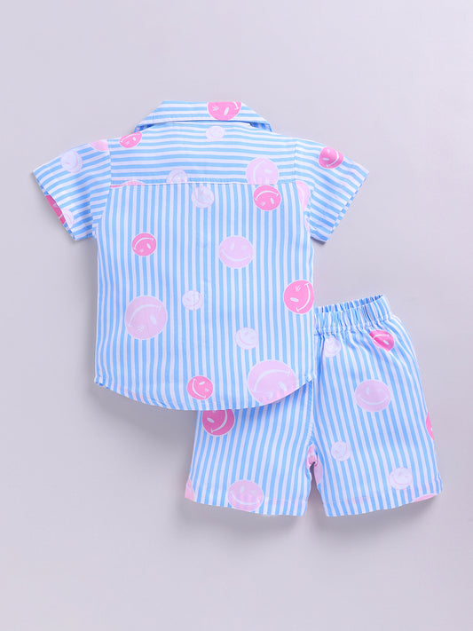 Blue 'Smiley' Half Sleeve Co-ord Set
