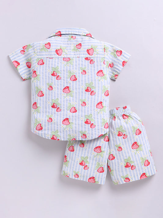 Blue 'Strawberries' Half Sleeve Co-ord Set