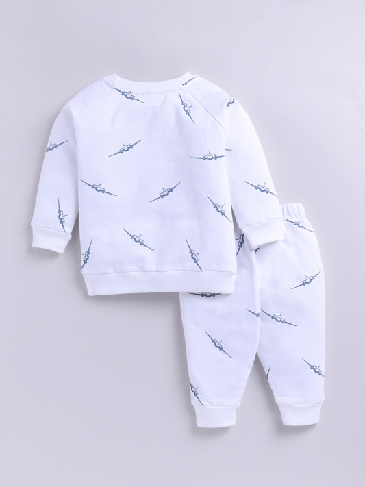 'Airplane' White Cotton Full Sleeve Co-ord Set