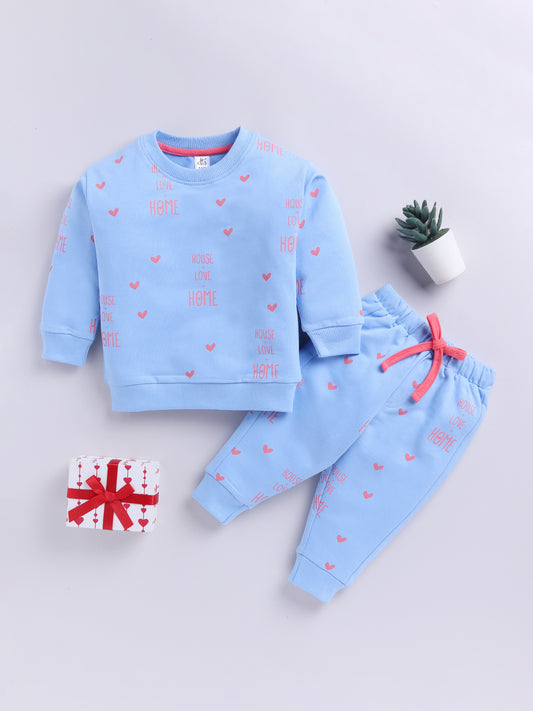 'Hearts' Blue Cotton Full Sleeve Co-ord Set