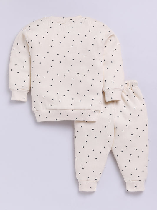 Beige Cotton Polka Dots Full Sleeve Co-ord Set