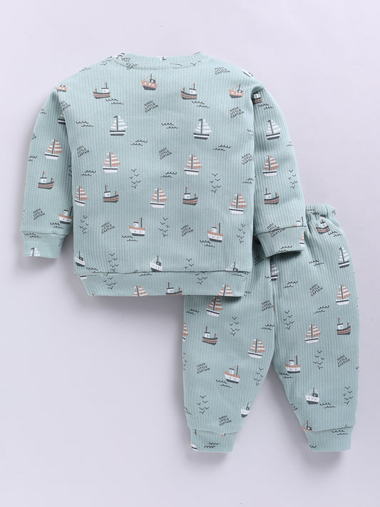'Boats' Green Cotton Full Sleeve Co-ord Set
