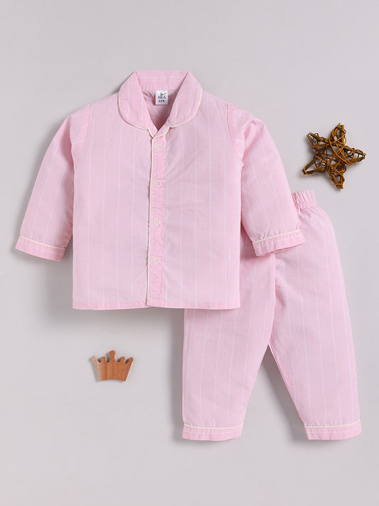"Cuter Version of Mom" Pink Full Sleeves Striped Nightwear Set