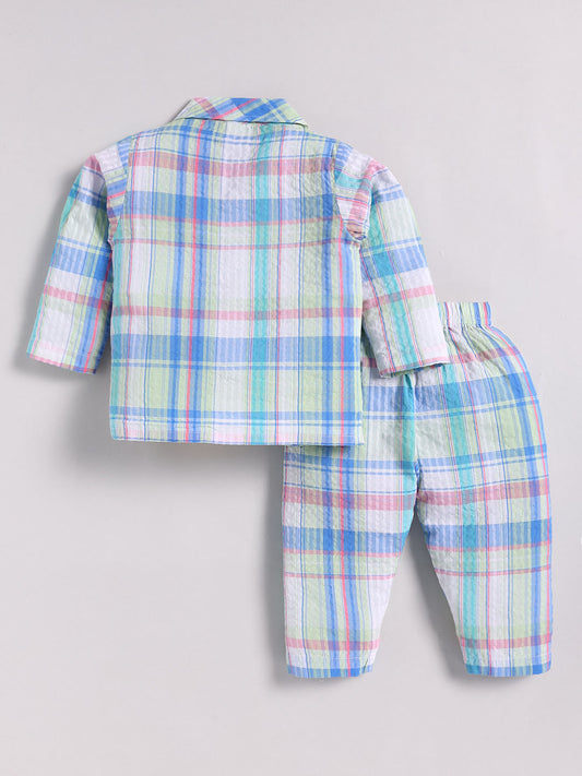 Multi Cotton Checked Full Sleeve Night Suit