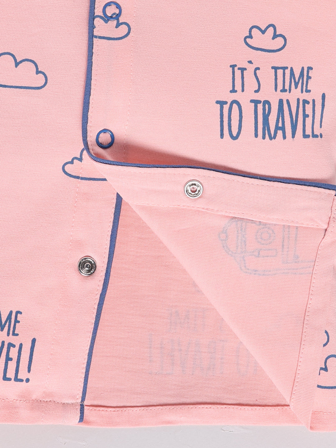 Pink Cotton Full Sleeves Typography Nightwear Set