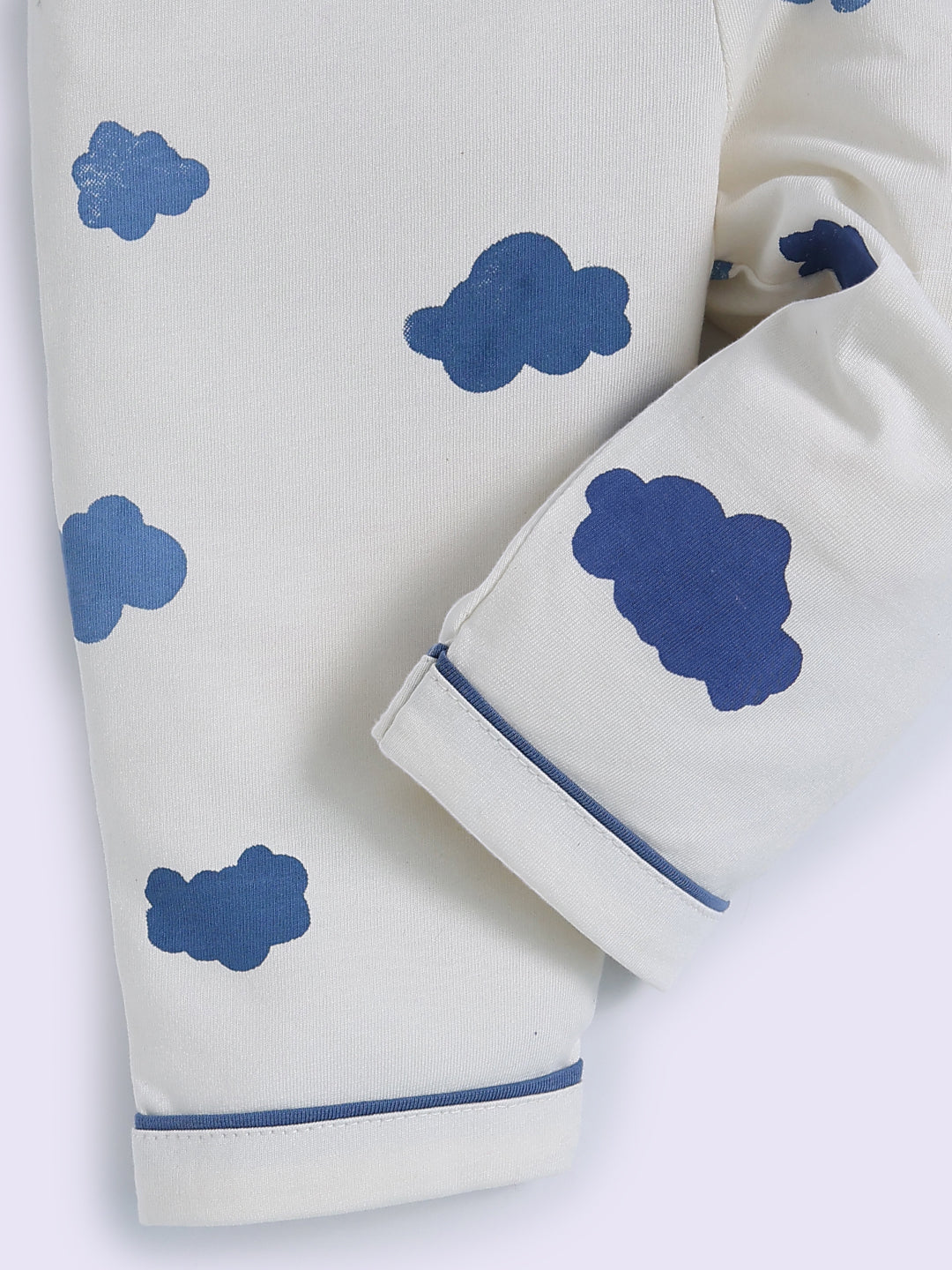 Blue Cotton Cloud Print Full Sleeve Night Suit