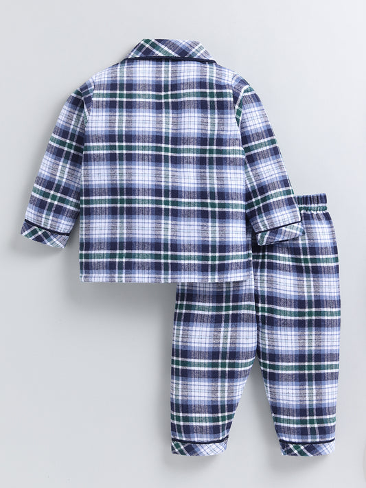 Blue Checked Cotton Full Sleeve Night Suit