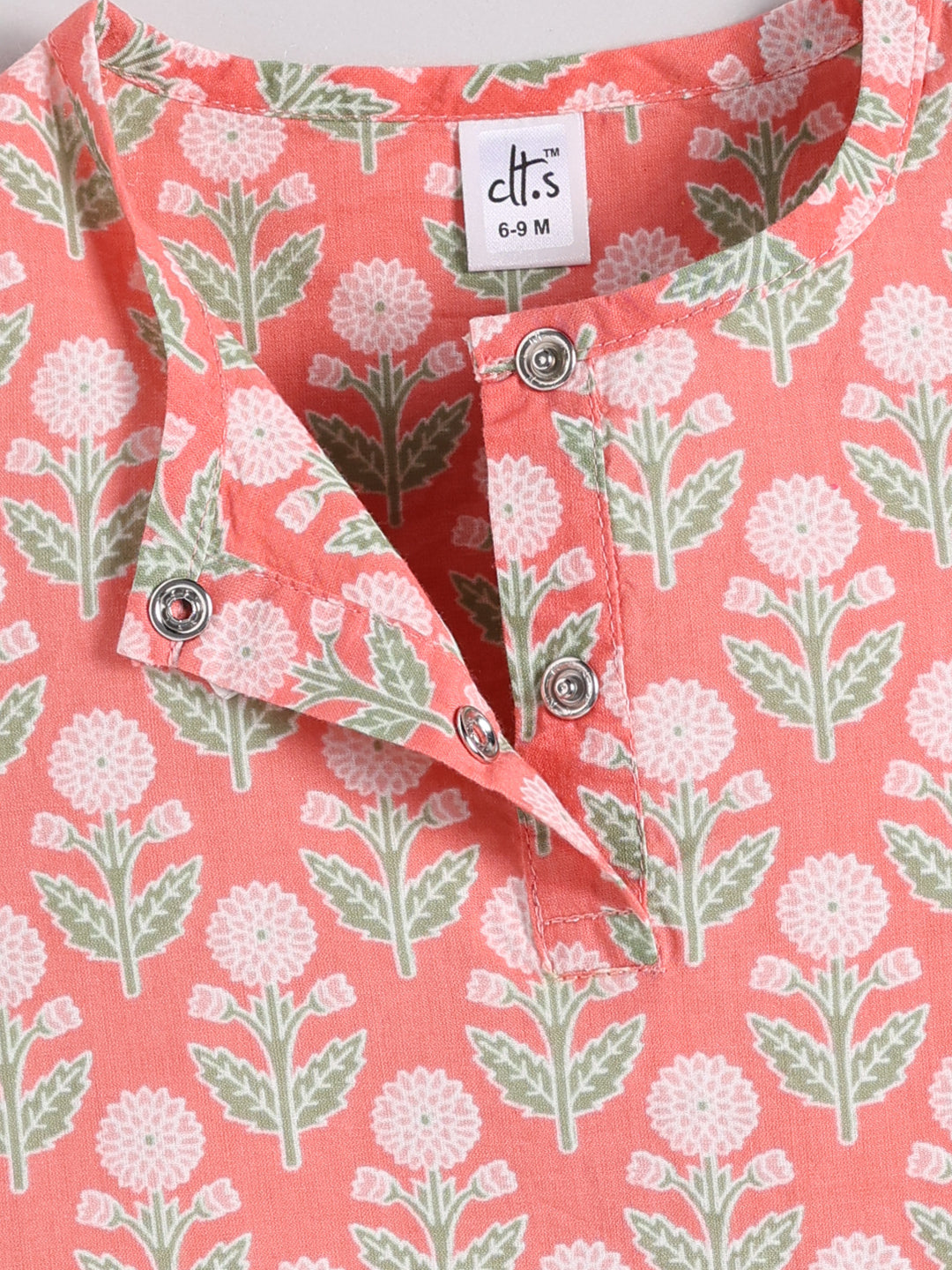 Coral Cotton Floral Full Sleeve Kurta Pyjama