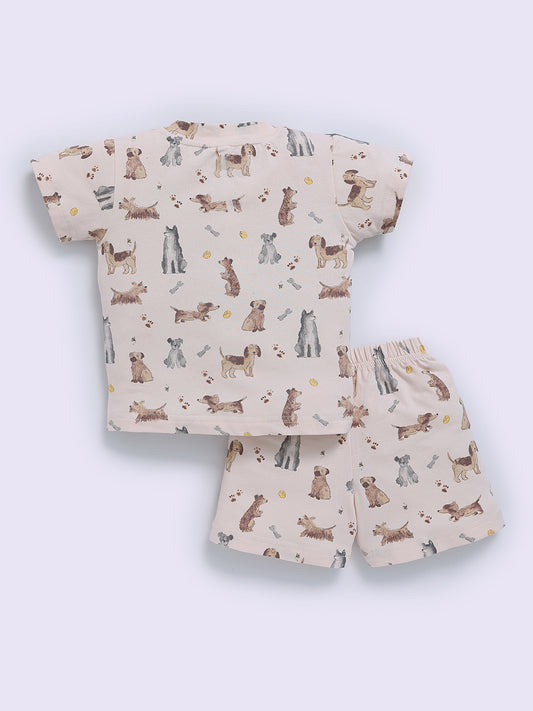 Peach Cotton Animal Print Half Sleeve Co-ord Set