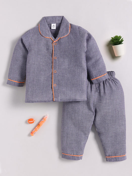 Grey Cotton Typography Full Sleeve Night Suit
