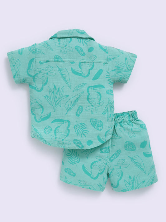 Green Floral Short Sleeves Co-ord Set