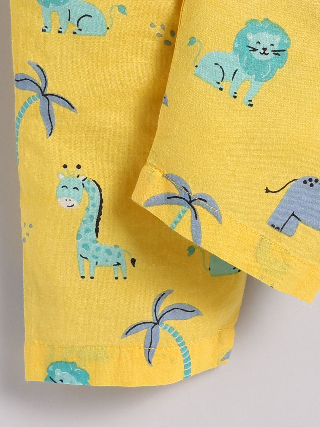 Yellow Cotton "Animal Kingdom" Full Sleeve Kurta Pyjama