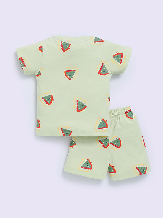Green "Watemelons" Half Sleeve Cotton Co-ord Set