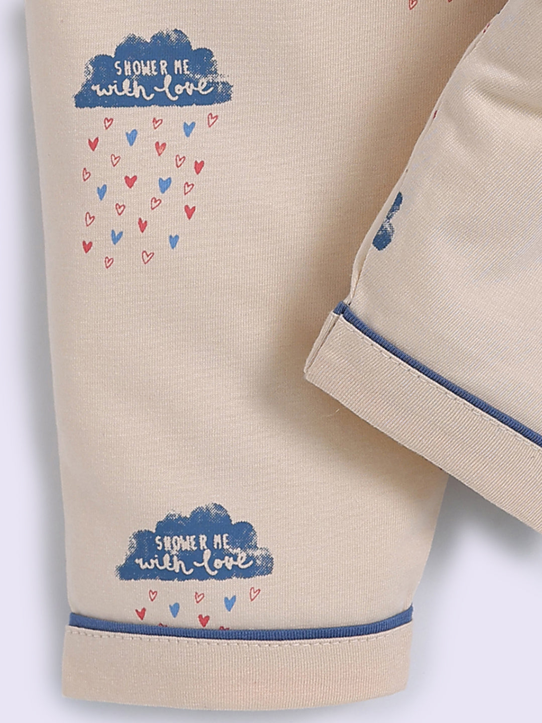 'Clouds' Beige Cotton Full Sleeve Night Suit