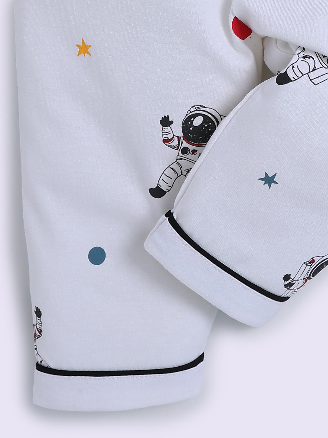 Space Theme White Cotton Full Sleeve Night Suit