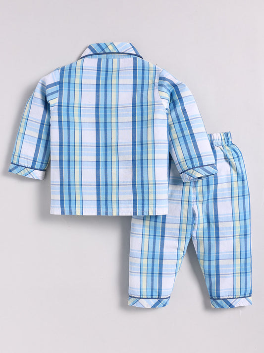 Blue Cotton Checked Full Sleeve Night Suit