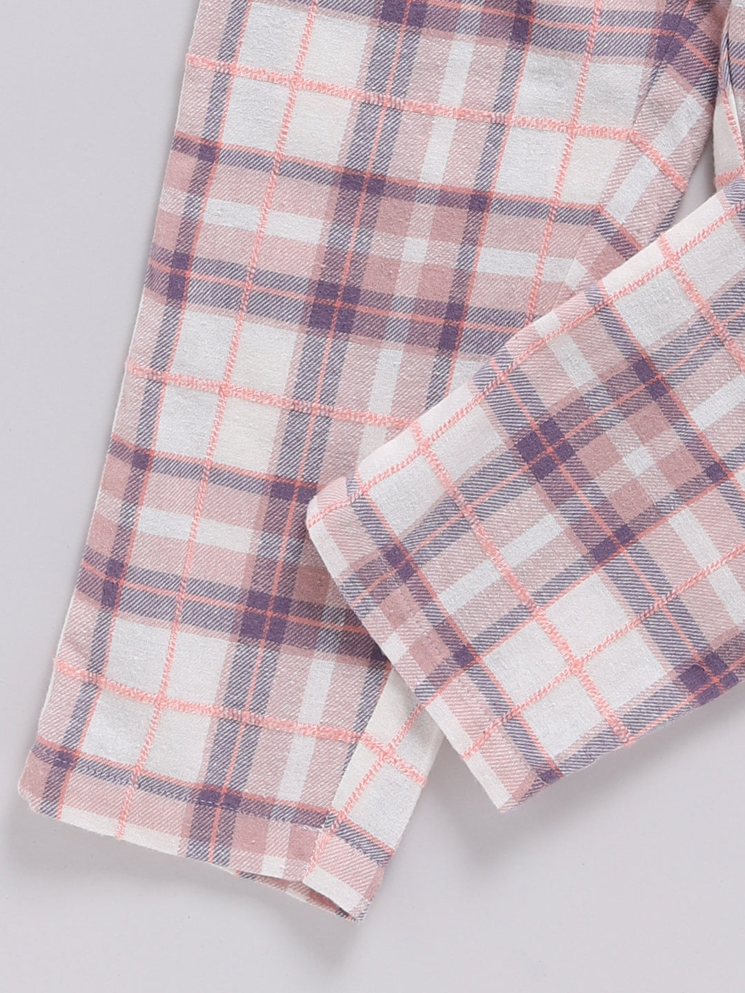 Peach Checked Flannel Cotton Full Sleeve Night Suit
