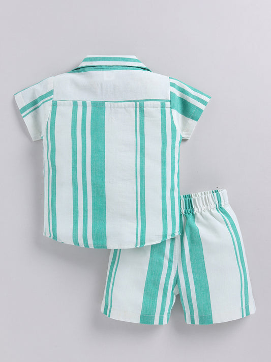 Green Striped Cotton Short Sleeves Night Suit