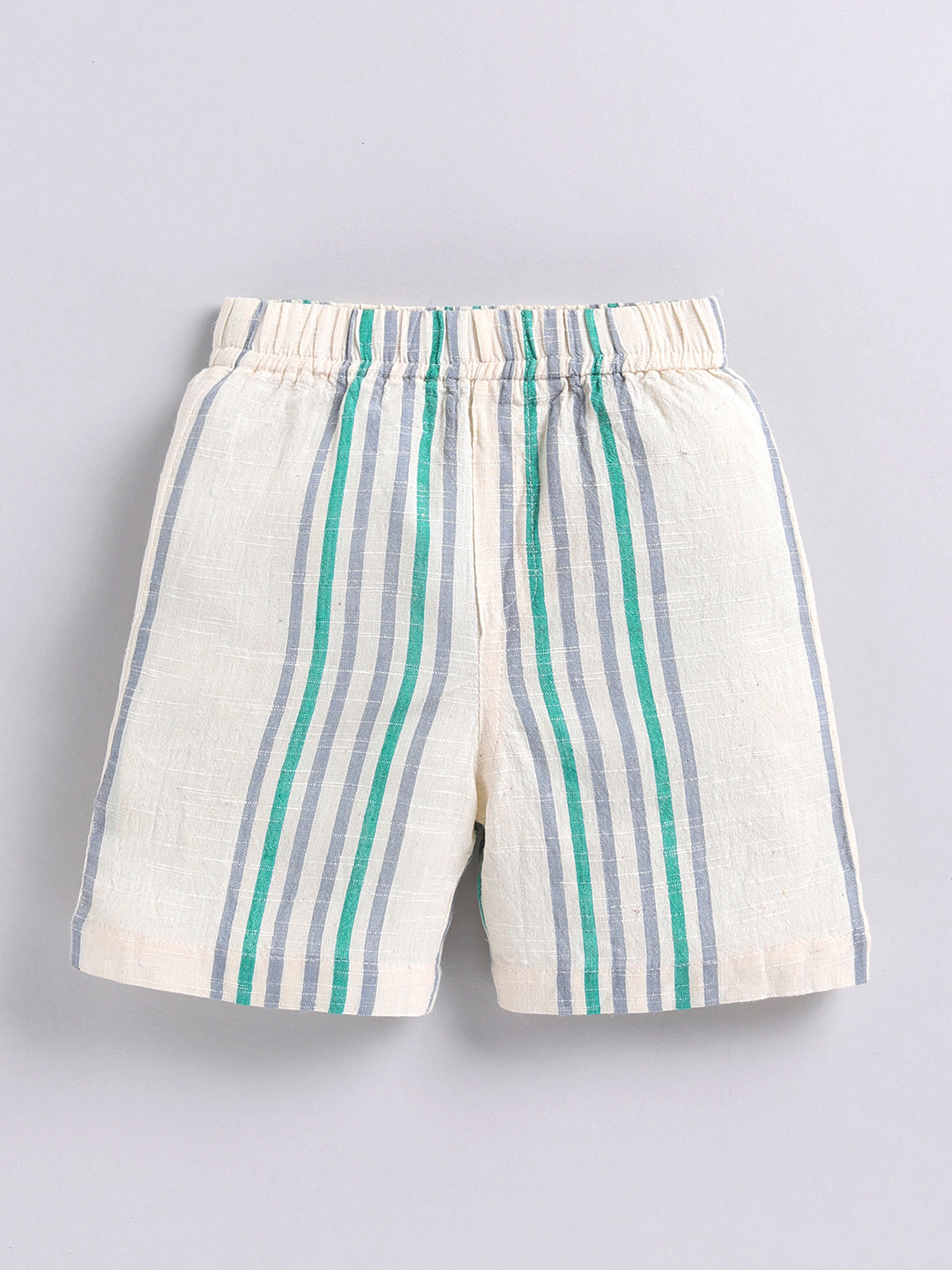 Cream Striped Cotton Short Sleeves Co-ord Set