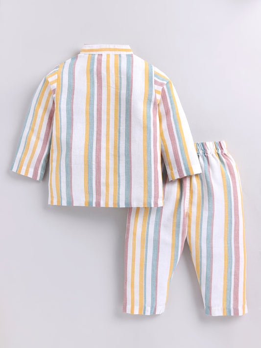 Multi Striped Cotton Full Sleeves Night Suit