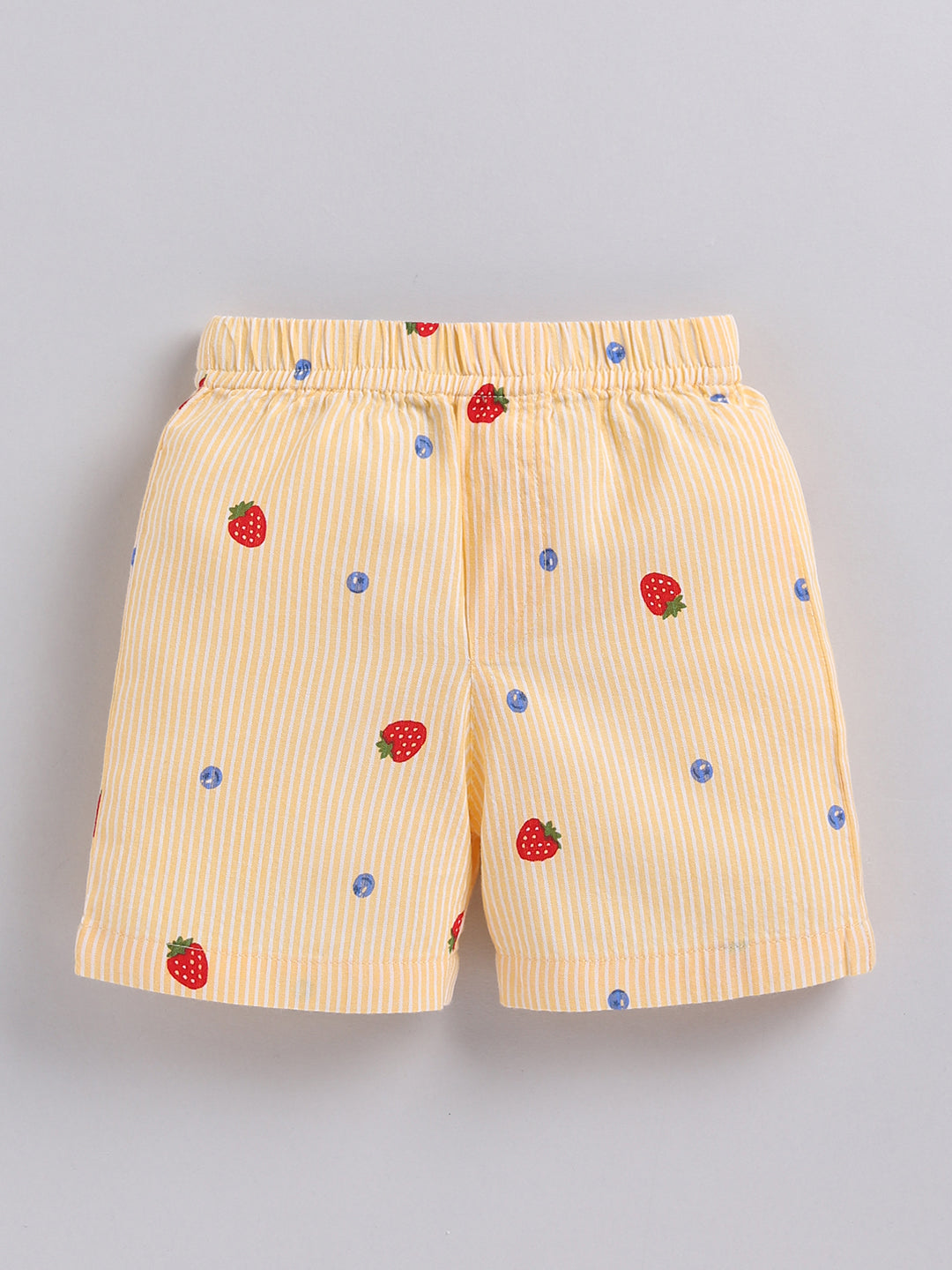 "Strawberries" Yellow Cotton Short Sleeves Night Suit