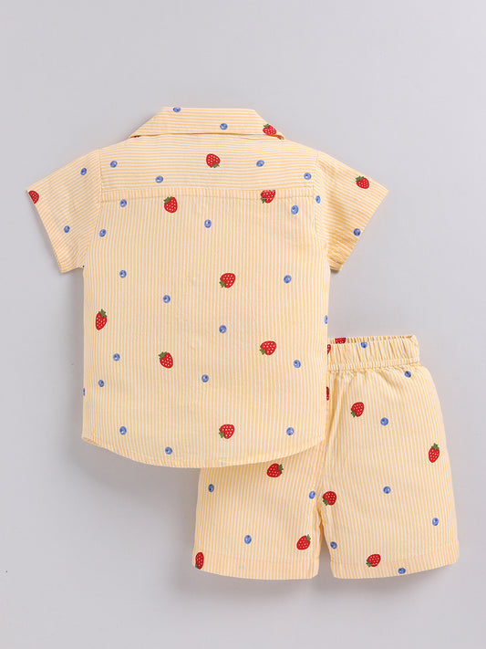 "Strawberries" Yellow Cotton Short Sleeves Night Suit