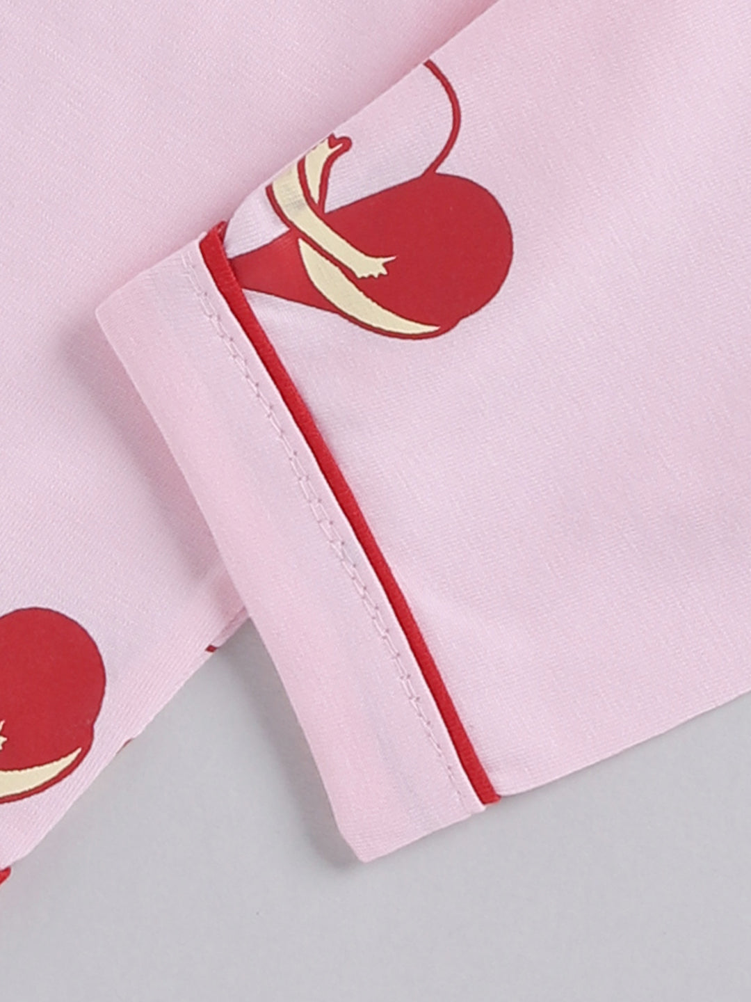 Pink "Hearts" Cotton Full Sleeves Night Suit