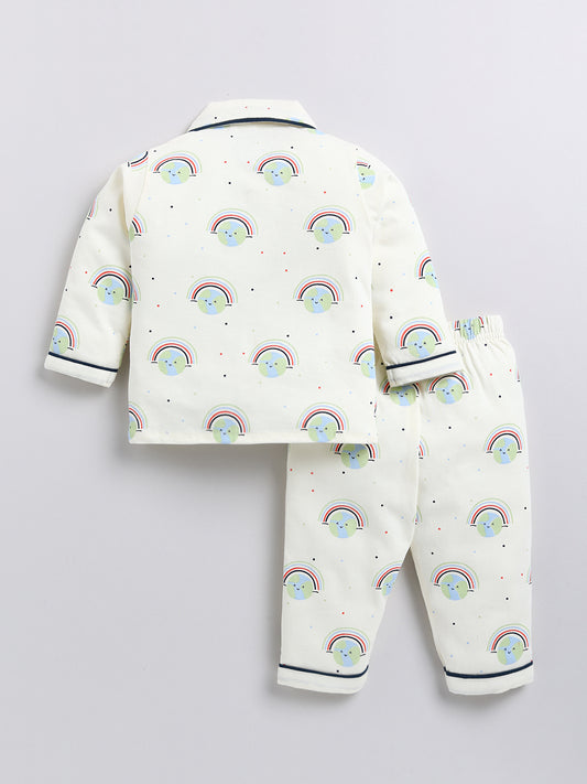 Cream Graphic Full Sleeve Night Suit