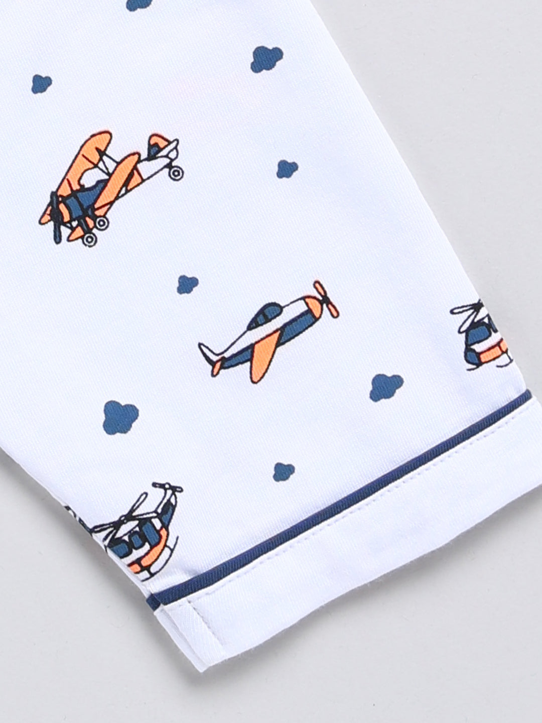 White Helicopter Print Full Sleeve Night Suit