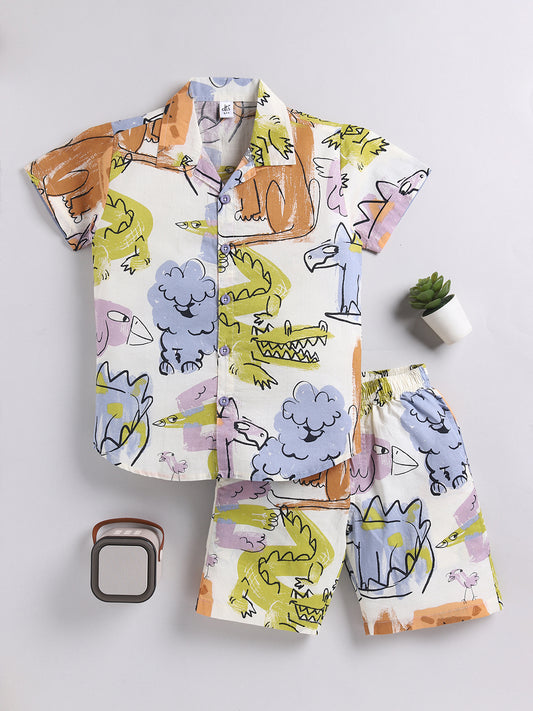 Multi Animal Cotton Short Sleeves Co-ord Set