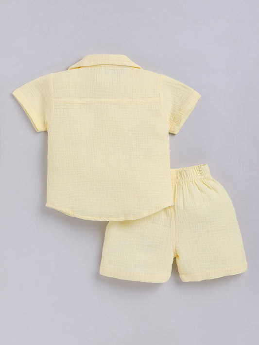 Yellow Solid Cotton Short Sleeves Co-ord Set