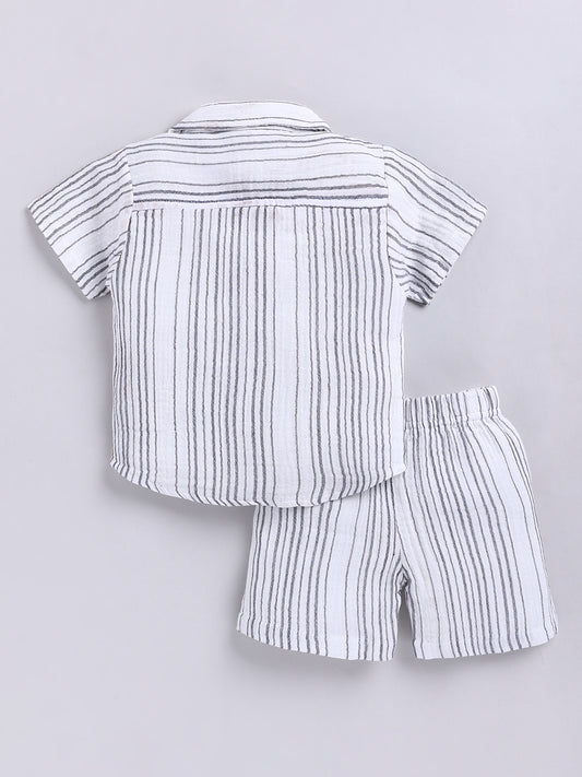 Charcoal Striped Cotton Short Sleeves Co-ord Set