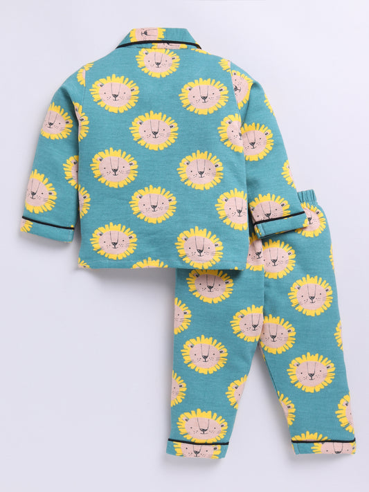 Green Lion Print Full sleeve Night Suit